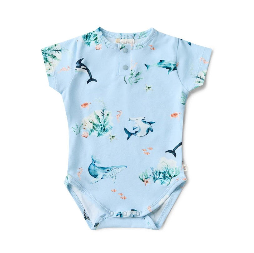 "Snuggle Hunny" - Short Sleeve Bodysuit - Blue Ocean