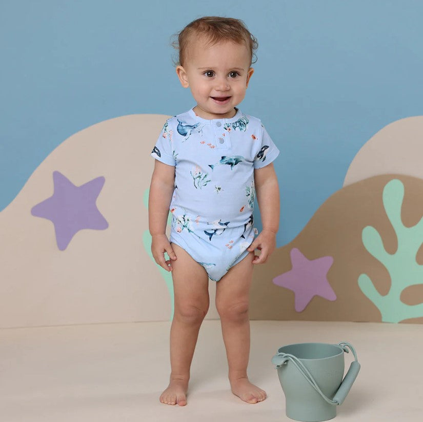 "Snuggle Hunny" - Short Sleeve Bodysuit - Blue Ocean