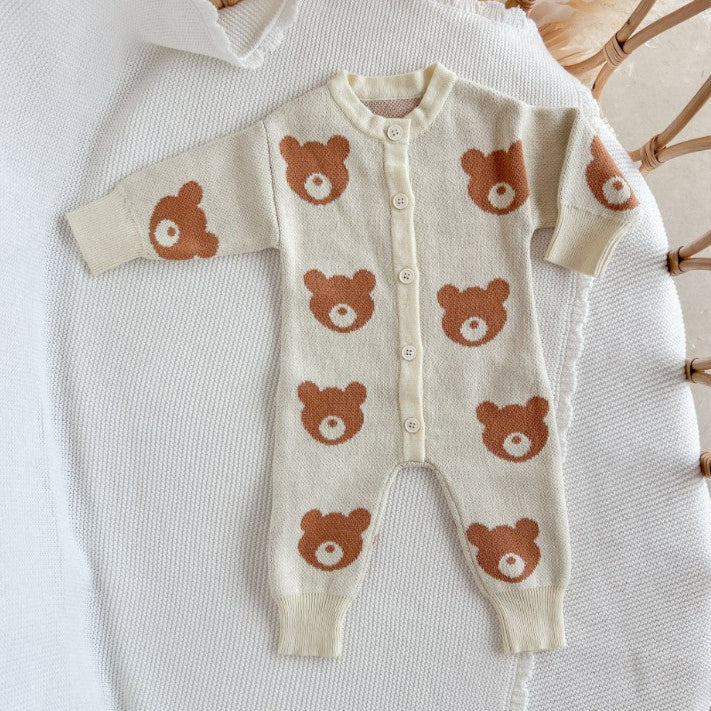 "Blossom & Pear" - Brown Bear Knit Romper