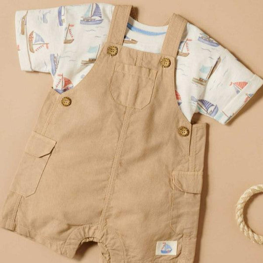 "Purebaby" - Linen Blend Overall Set - Driftwood