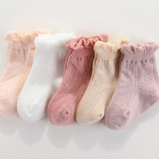 "Ma Mer" - Frilly Crew Socks - White