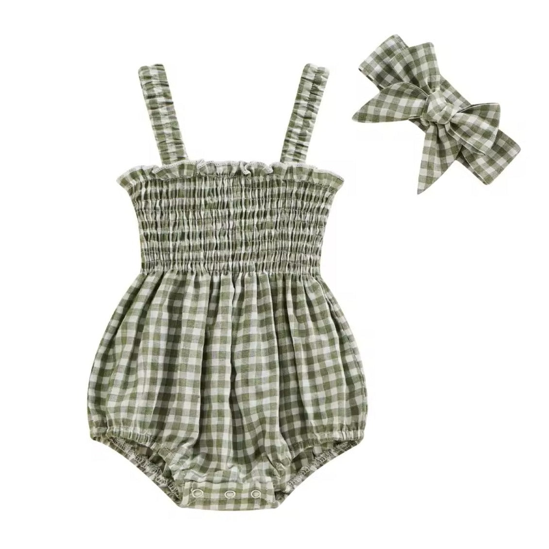 "Freya" - Gingham Romper - Olive