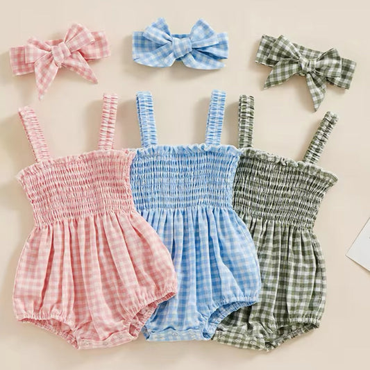 "Freya" - Gingham Romper - Olive