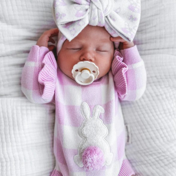 "Easter 2025" - Gingham Bunny Romper - Orchid