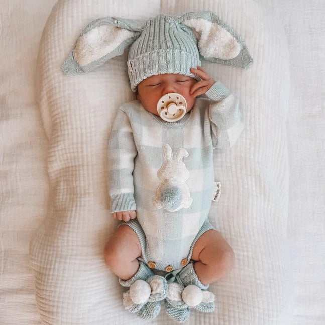 "Easter 2025" - Gingham Bunny Romper - Powder Blue