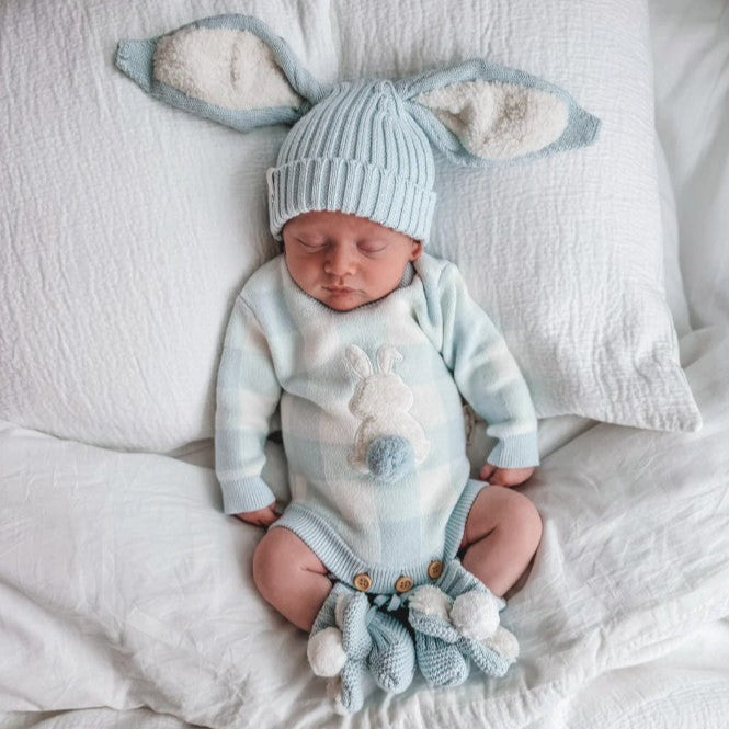 "Easter 2025" - Gingham Bunny Romper - Powder Blue