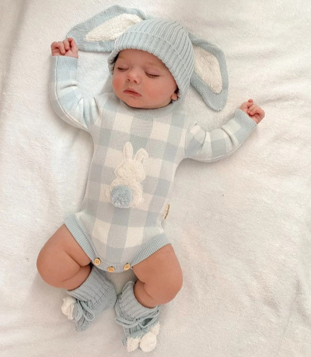 "Easter 2025" - Gingham Bunny Romper - Powder Blue