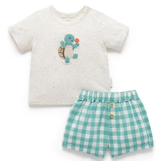 "Purebaby" - Tee & Short Set - Lagoon Gingham