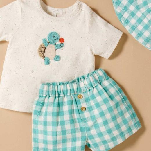 "Purebaby" - Tee & Short Set - Lagoon Gingham