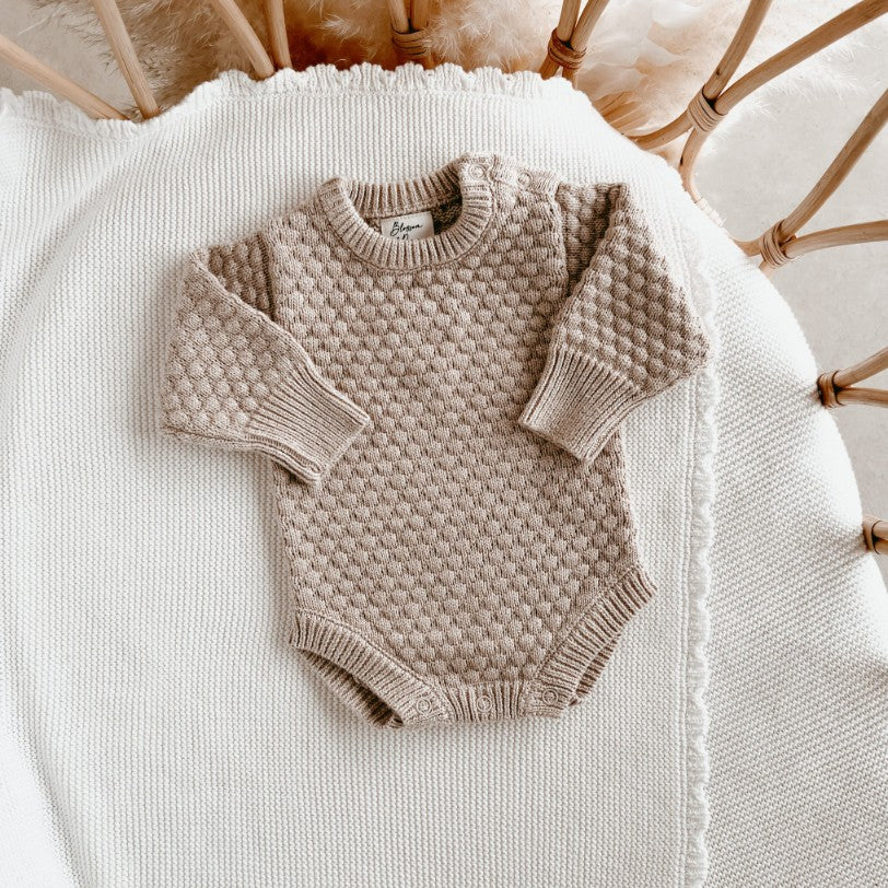 "Blossom & Pear" - Lamb L/S Knit Romper - Fawn