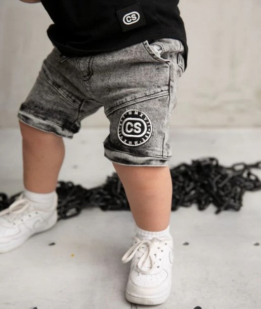 "Cracked Soda" - Parker Denim Detail Shorts - Ash