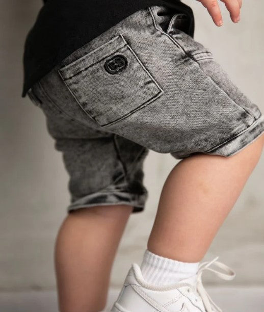 "Cracked Soda" - Parker Denim Detail Shorts - Ash