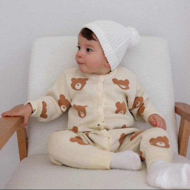 "Blossom & Pear" - Brown Bear Knit Romper