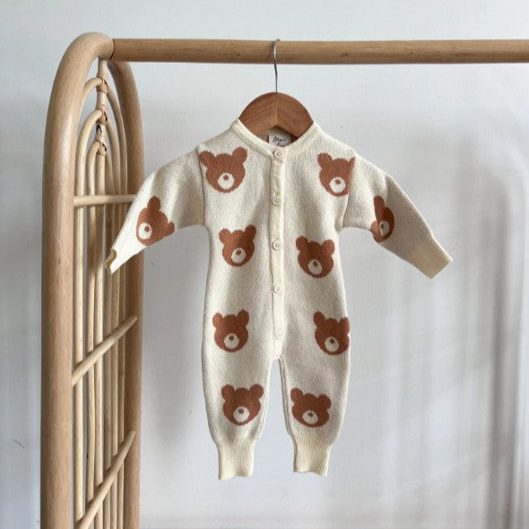 "Blossom & Pear" - Brown Bear Knit Romper