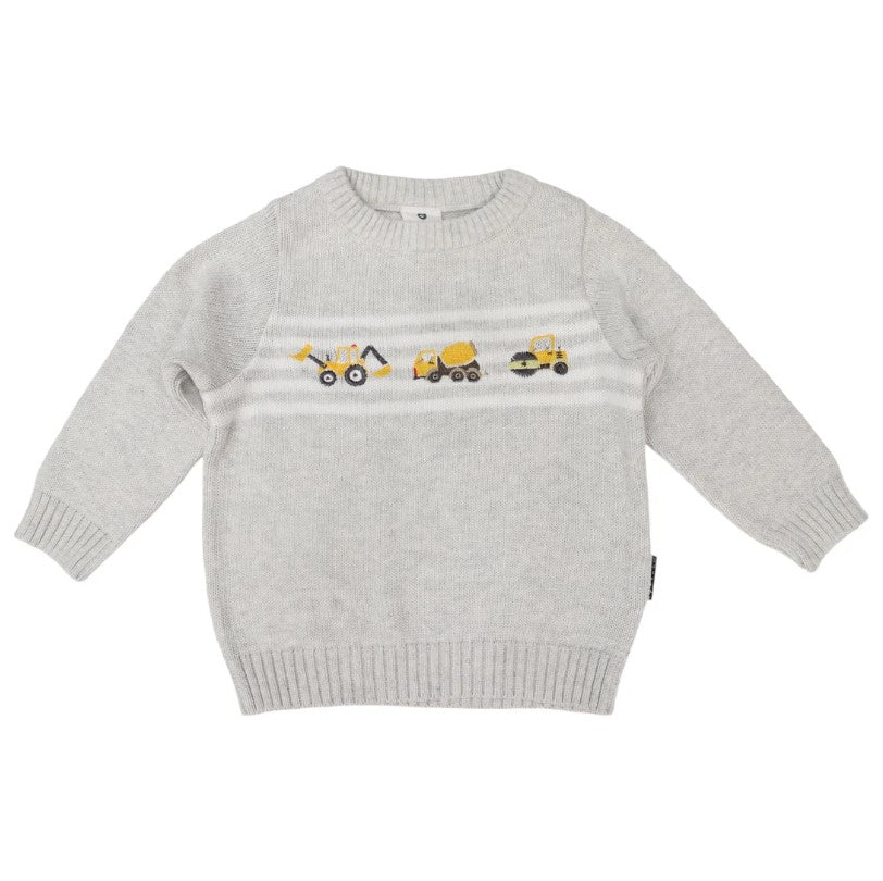 "Korango" - Knit Sweater - Trucks & Diggers - Grey Marle